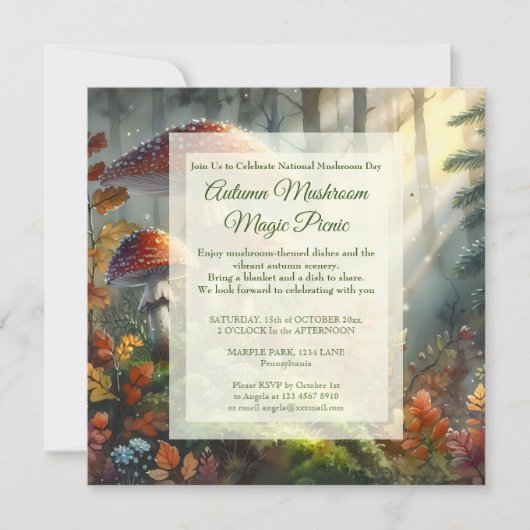 Herfstpicknick Nationale Paddenstoelendag Viering Feestdagenkaart (Voorkant)