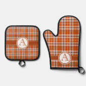 Herfstplaid monogram ovenwant & pannenlap set (Voorkant)