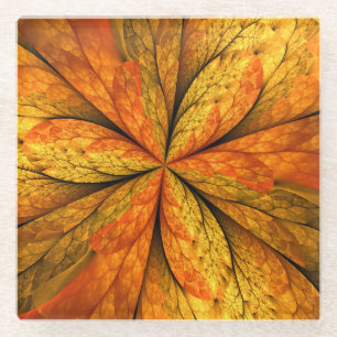 Herfstplant, moderne abstracte fractale kunstblad glazen onderzetter