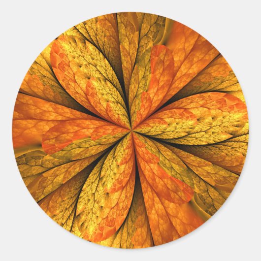 Herfstplant, moderne abstracte fractale kunstblad ronde sticker (Voorkant)