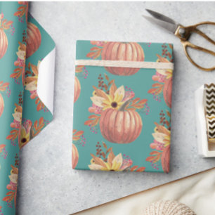 Herfstpompoen bloementerracotta sinaasappel en bla cadeaupapier