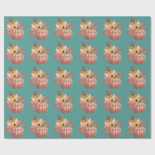 Herfstpompoen bloementerracotta sinaasappel en bla cadeaupapier (Vlak)