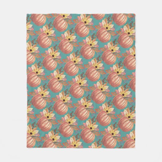 Herfstpompoen bloementerracotta sinaasappel en bla fleece deken (Voorkant)