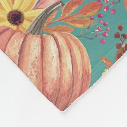 Herfstpompoen bloementerracotta sinaasappel en bla fleece deken (Hoek)