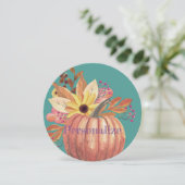 Herfstpompoen bloementerracotta sinaasappel en bla kaart (Staand voorkant)