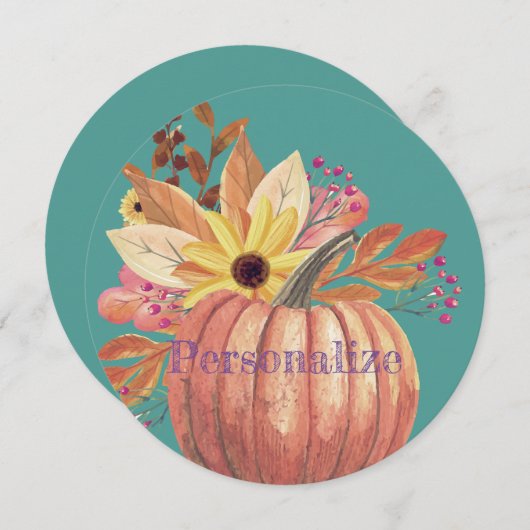 Herfstpompoen bloementerracotta sinaasappel en bla kaart (Voorkant / Achterkant)