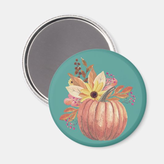 Herfstpompoen bloementerracotta sinaasappel en bla magneet (Voorkant / Achterkant)