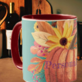 Herfstpompoen bloementerracotta sinaasappel en bla mok