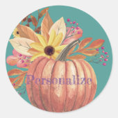Herfstpompoen bloementerracotta sinaasappel en bla ronde sticker (Voorkant)