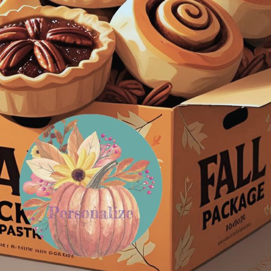 Herfstpompoen bloementerracotta sinaasappel en bla ronde sticker