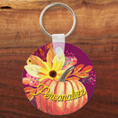 Herfstpompoen bloemenwijn oranje paarse wijn sleutelhanger (Voorkant)