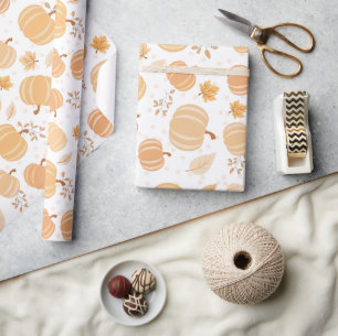Herfstpompoen en bladpastelpatroon cadeaupapier