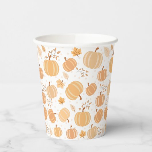 Herfstpompoen en bladpastelpatroon papieren bekers (Links)