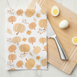 Herfstpompoen en bladpastelpatroon theedoek