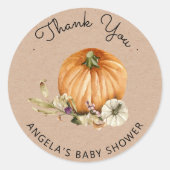 Herfstpompoen en laat Baby shower achter Ronde Sticker (Voorkant)