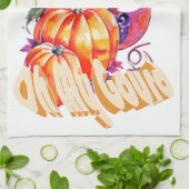 Herfstpompoen en maan in waterverf wit theedoek (Gevouwen)