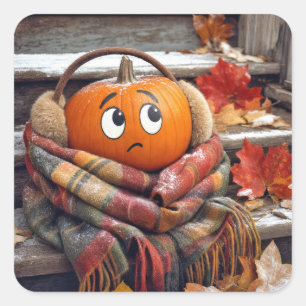 Herfstpompoen in een gezellige sjaal vierkante sticker