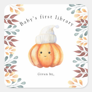 Herfstpompoen in hoed - baby's eerste bibliotheek vierkante sticker