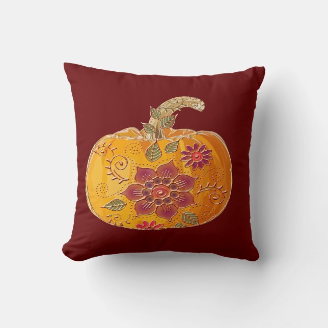Herfstpompoen met bloemen kussen (Voorkant)