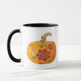 Herfstpompoen met bloemen mok