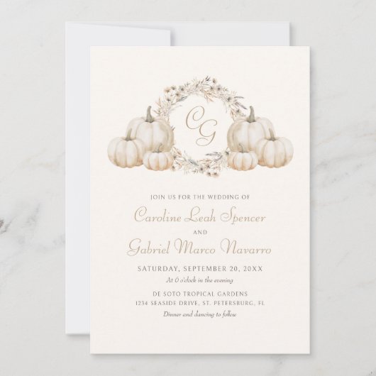 Herfstpompoen minimalistische bruiloft kaart (Voorkant)