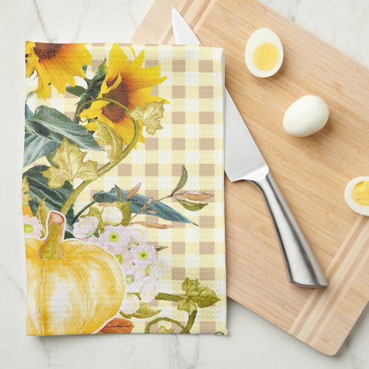 Herfstpompoen op Gingham Theedoek (Quarter Fold)