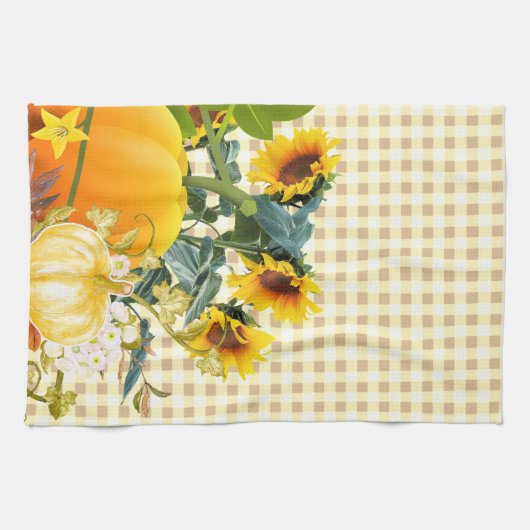 Herfstpompoen op Gingham Theedoek (Horizontaal)