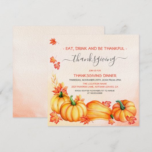 herfstpompoen | Thanksgiving Dinner Invitation Kaart (Voorkant / Achterkant)