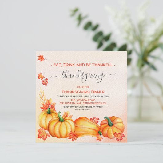 herfstpompoen | Thanksgiving Dinner Invitation Kaart (Staand voorkant)