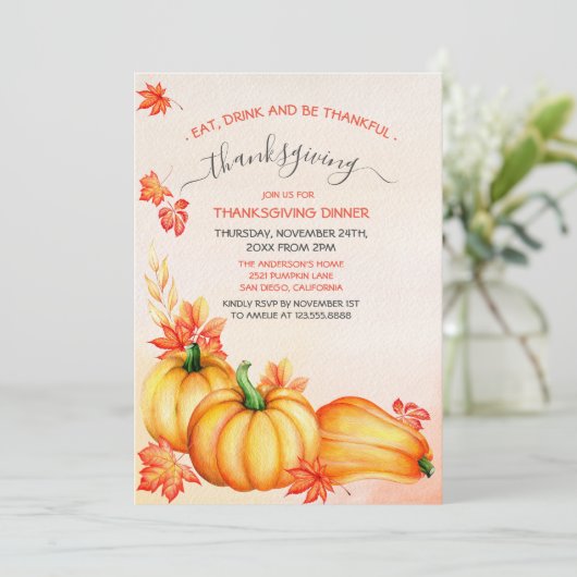 herfstpompoen | Thanksgiving Dinner Invitation Kaart (Staand voorkant)