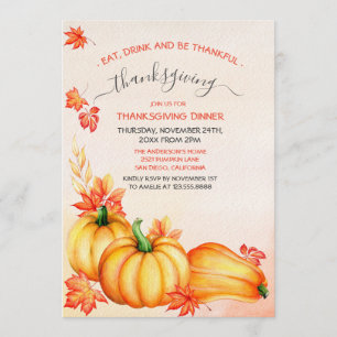 herfstpompoen   Thanksgiving Dinner Invitation Kaart