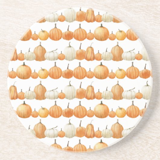 Herfstpompoen: Waterverf illustratiepatroon Zandsteen Onderzetter (Voorkant)