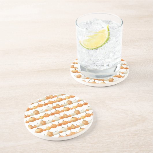 Herfstpompoen: Waterverf illustratiepatroon Zandsteen Onderzetter (Zijkant)