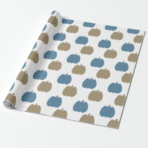 Herfstpompoenen Blauw Beige Cadeaupapier