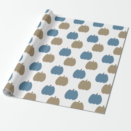 Herfstpompoenen Blauw Beige Cadeaupapier (Uitgerold)