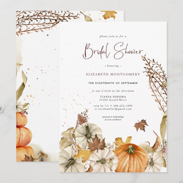 Herfstpompoenen | Bloemige herfst bruiloftsborrel (Voorkant / Achterkant)