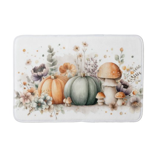 Herfstpompoenen, champignons en bloemen badmat (Voorkant)