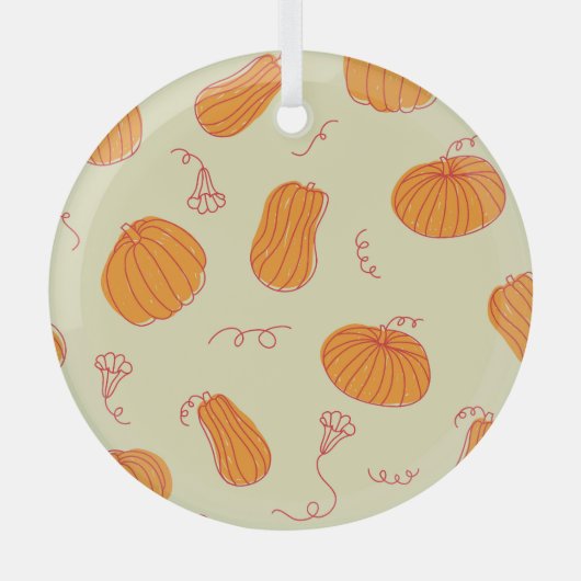 Herfstpompoenen: Doodle Sinaasappel. Glas Ornament (Voorkant)