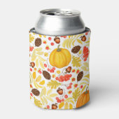 Herfstpompoenen, eikels, achtergrond. blikjeskoeler (Blikje Voorkant)
