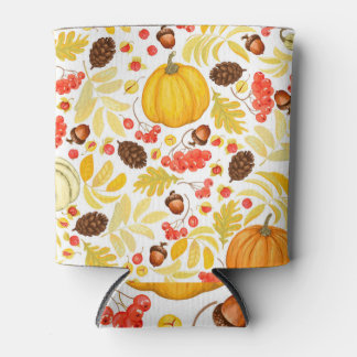 Herfstpompoenen, eikels,  achtergrond. blikjeskoeler