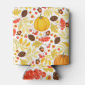 Herfstpompoenen, eikels, achtergrond. blikjeskoeler (Achterkant)