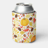 Herfstpompoenen, eikels, achtergrond. blikjeskoeler (Blikje Achterkant)