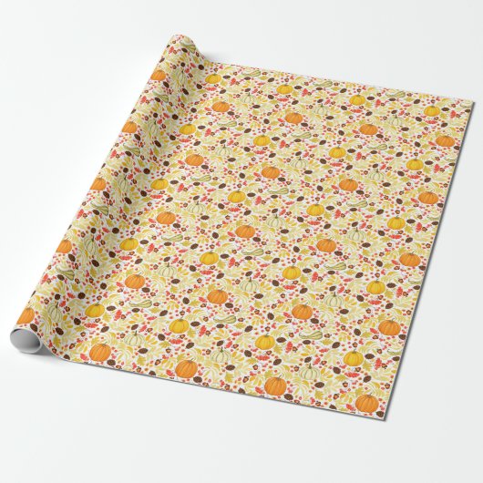 Herfstpompoenen, eikels, achtergrond. cadeaupapier (Uitgerold)