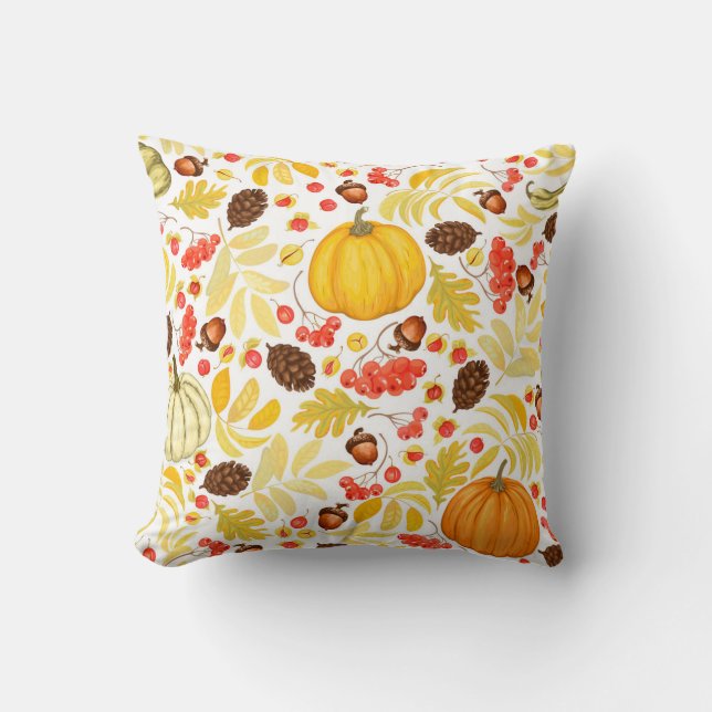 Herfstpompoenen, eikels,  achtergrond. kussen (Voorkant)