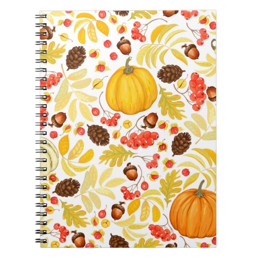 Herfstpompoenen, eikels, achtergrond. notitieboek (Voorkant)