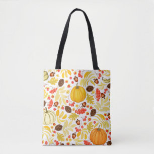 Herfstpompoenen, eikels, achtergrond. tote bag