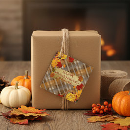 Herfstpompoenen en blad op geruite Thanksgiving Bedankjes Labels
