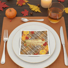 Herfstpompoenen en blad op geruite Thanksgiving Servet