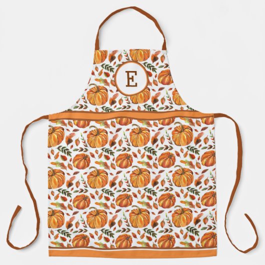 Herfstpompoenen en bladeren Monogram Schort (Voorkant)