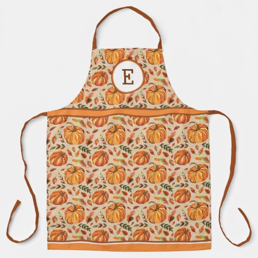 Herfstpompoenen en bladeren Monogram Schort (Voorkant)